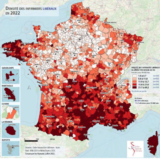 Densité des infirmiers libéraux 2022