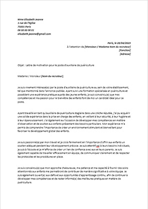 Lettre de motivation auxiliaire de puériculture